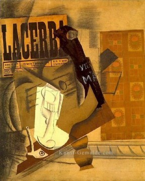 Pipe verre zeitschrift guitare bouteille vieux marc Lacerba 1914 cubist Pablo Picasso Ölgemälde